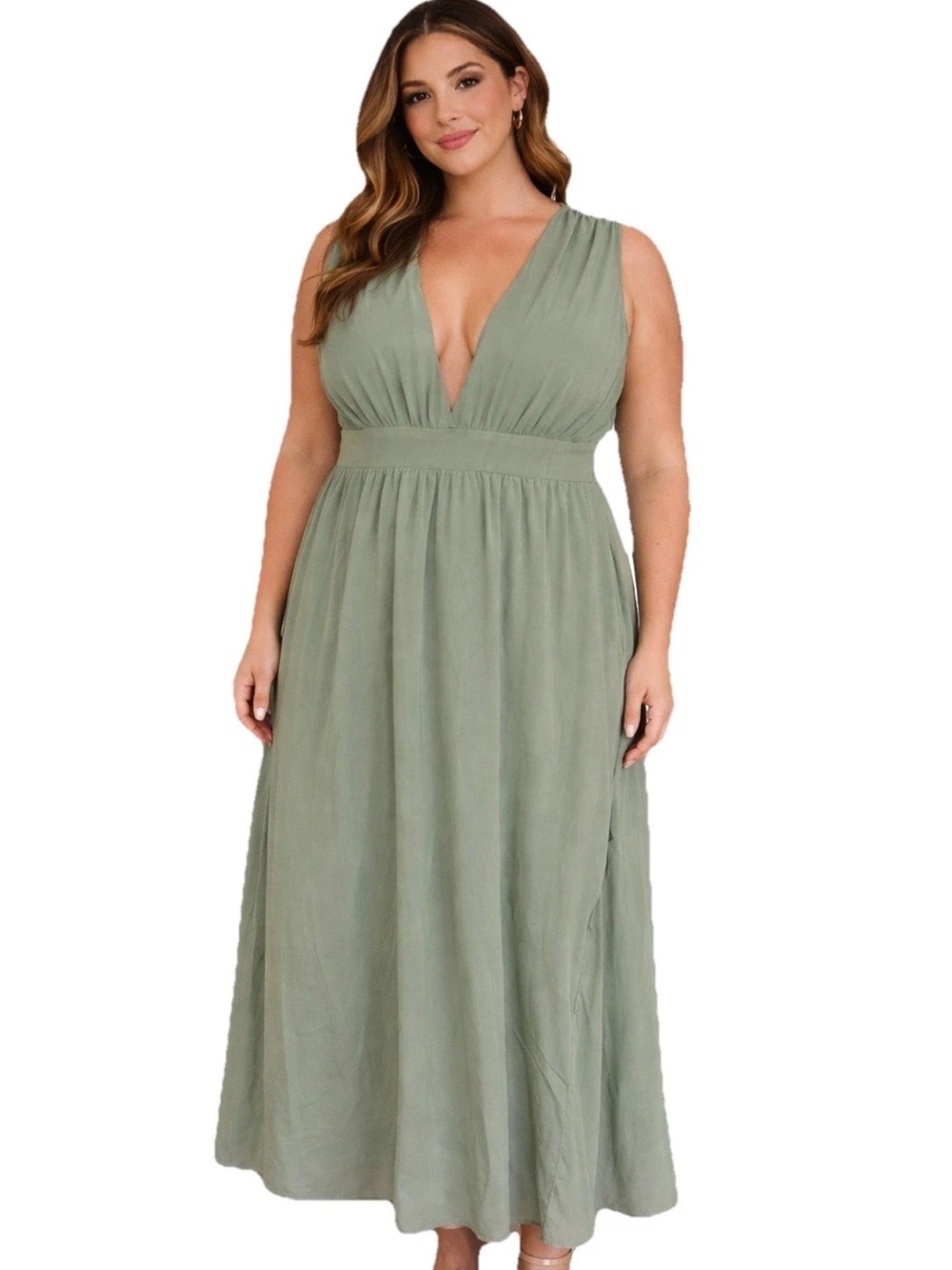 Womens Green Deep V-Neck Dress Plus Size 4XL Slit‎ Party Cocktail